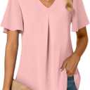 Women's Summer Tunic Tops Dressy Casual Chiffon Blouses Plus Size Short Sleeve T-Shirts for Leggings, Rose, Size: M