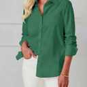 Button Down Shirts for Women Dress Shirt Long Sleeve Wrinkle Free Collared Blouse Work Business Office Solid Tops (Green, XXL)