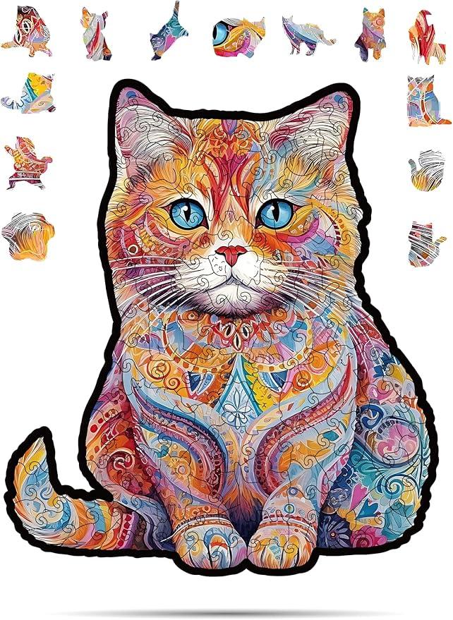 Crafthub Animal Puzzles | Wooden Jigsaw Puzzle | A3 Scottish Shorthair Cat Size | Adults & Kids | Cute Puzzle Pieces for Boys and Girls | 135 Piece