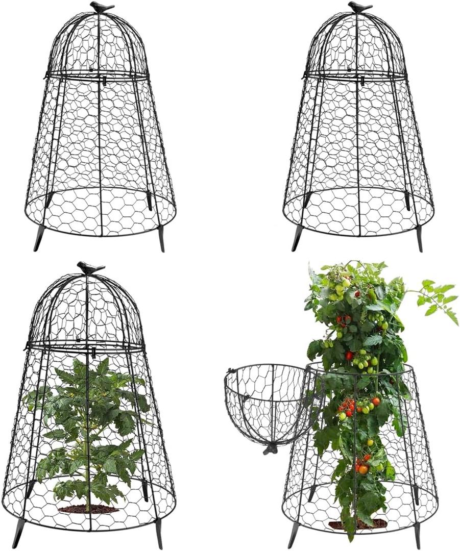 Plant Protector Chicken Wire Cloche 4 PCS, Plant Protectors from Animals, 18.712 Inch Large Garden Cloches for Plants, Sturdy 2-in-1 Cloche Dome for Plants, Plant Protectors for Easy Pruning