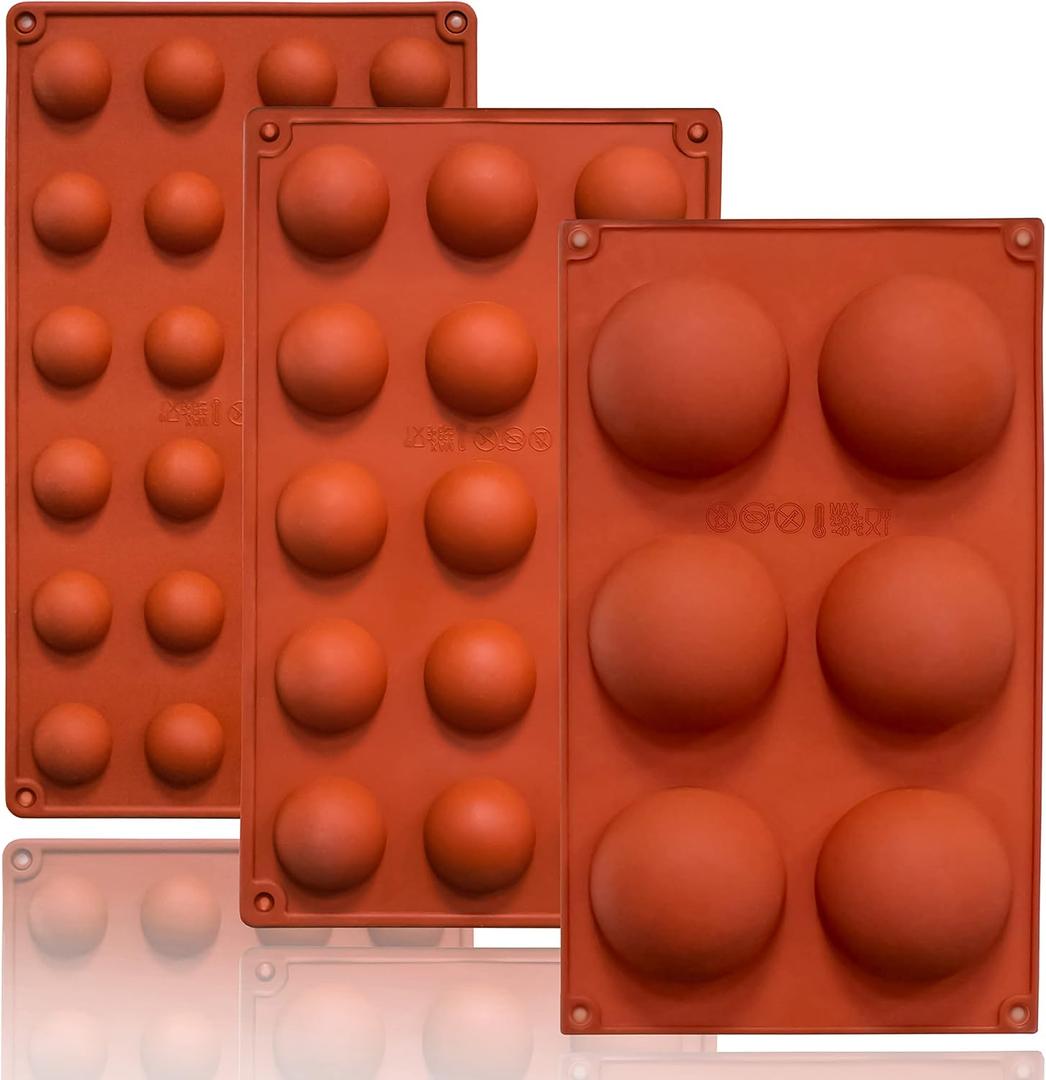 Semi Circular Silicone Molds, Non-Stick Silicone Chocolate Molds,3 Packs Baking Molds for Making Chocolate, Cake, Jelly, Desert, Biscuit, Dome Mousse (6 Cups, 15 Cups and 24 Cups) (3 Sizes Set)