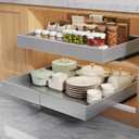 Seinloes 2 Pack Pull Out Cabinet Organizers 21"Deep With Raising Pad for Framed Cabinets,Expandable Slide Out Drawers Upgrade 3 Slide Rails,Roll Out Shelves Adhesive,Adjustable Width 12"-20.45" Silver