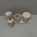 ZCCZ Beige Bathroom Accessories Set 6 Pieces - Toothbrush Holder, Lotion Dispenser, Qtip Container, Vanity Tray, Tumbler - Countertop Organizer for Bathrooms - Elegant and Functional Dcor Set