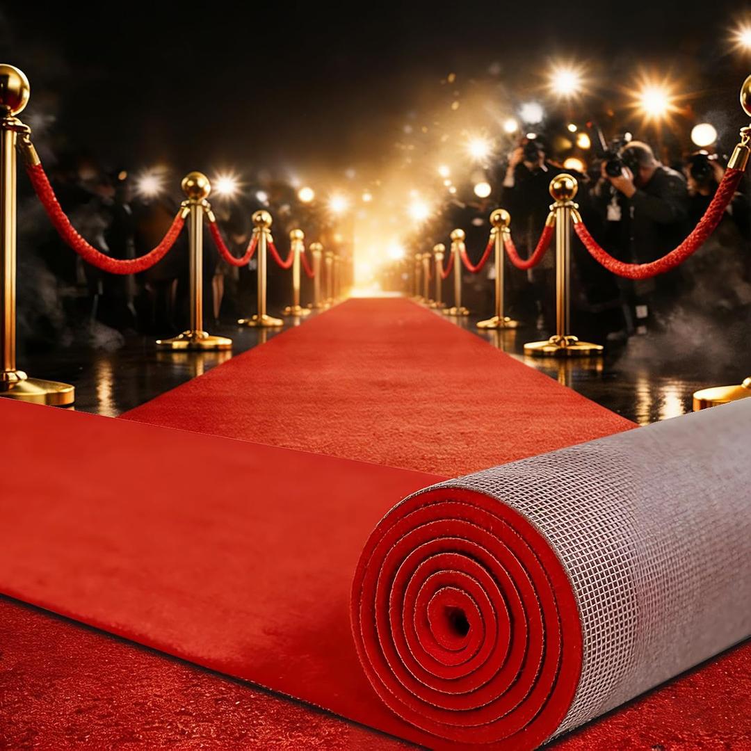 Red Carpet Runner 3x10 ft, Extra Thick 450 GSM Aisle Runner Rug, Non Slip 480 GSM TPR Rubber Backed Event Carpet Runner for Wedding, Party, Prom, Hollywood Runway, VIP Entrance