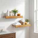 24 Inch Picture Ledge Shelf with Lip,Floating Shelves for Wall, Set of 2 Solid Pine Wood Shelves with Invisible Brackets, Wall Storage for Living Room, Bedroom, Kitchen, Bathroom(Carbonized Brown)