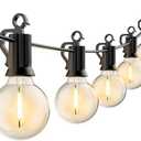 Brightown Led String Lights Outdoor 55Ft G40 Patio Lights with 52 Led Shatterproof Bulbs(2 Spare), Waterproof Led Globe Hanging Lights for Backyard Porch Bistro Balcony Decor, E12 Socket, 2200K