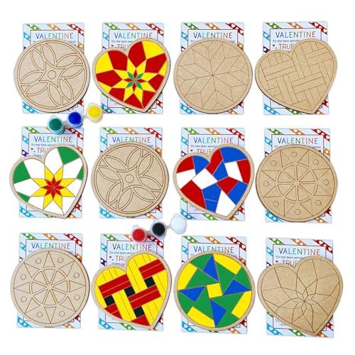 POATROZON Valentine's Day Gifts Party Favor 28Pcs Wooden Slices Card DIY Craft Heart Shape for Kids Crafts and Art Classroom Exchange (Heart, One Size), 2 Pack