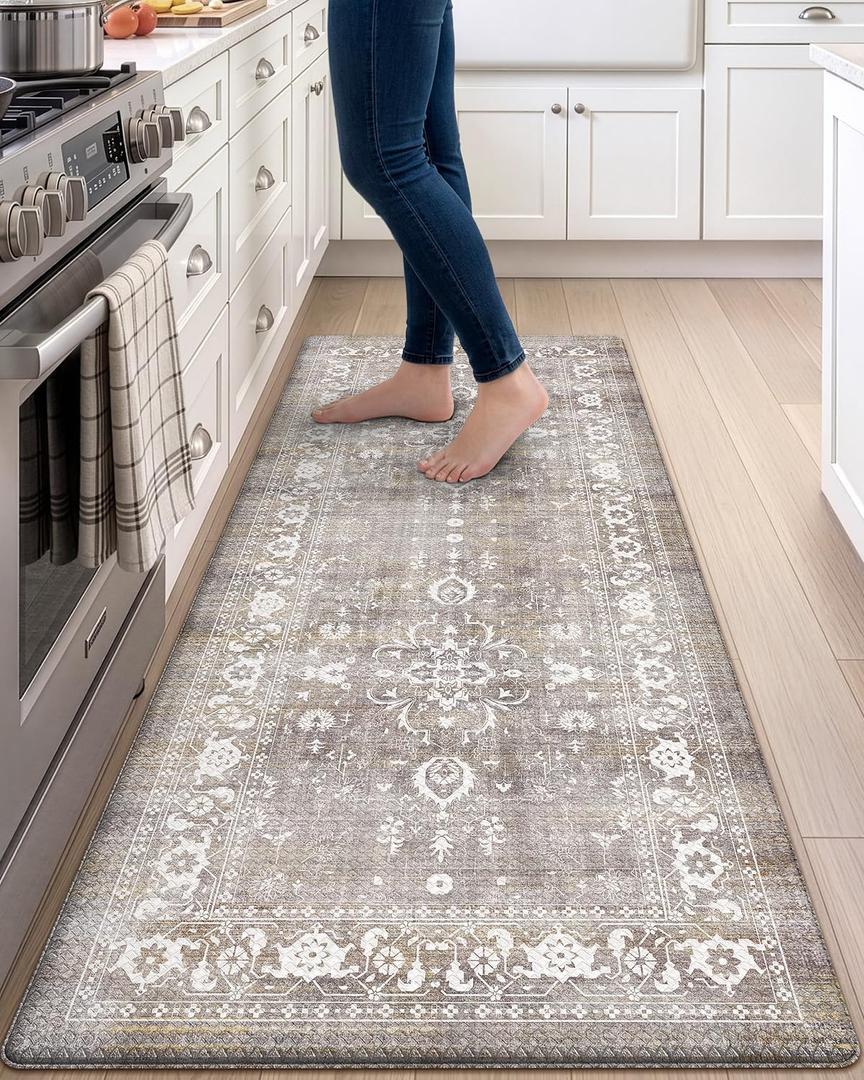 DEXI Kitchen Floor Mats Cushioned Anti Fatigue Runner Rug 23x59 Grey Floral | Soft Comfort Memory Foam, Easy Care, Waterproof, Standing Padded for Front Sink Laundry Office Farmhouse