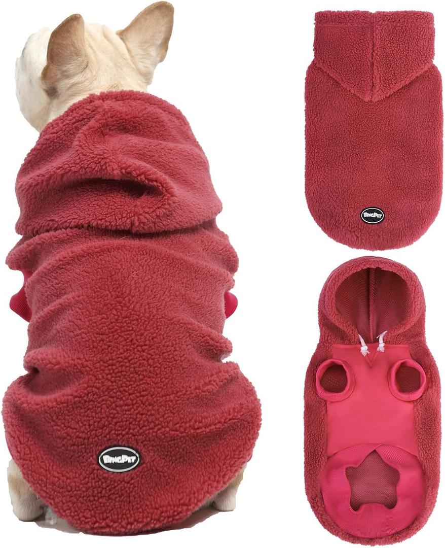 BINGPET Dog Hoodie for Small Medium Large Dogs, Sherpa Hooded Dog Sweater with Leash Hole for Boy Girl Dogs,Soft Warm Fleece Dog Winter Clothes Cold Weather Coats Jacket for Puppy Sweatshirt,Pink M
