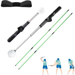 Retractable Golf Swing Training Aid, Click Stick Golf Swing Trainer, Non-Slip Golf Grip, Golf Alignment Sticks & Arm Band, Indoor Outdoor Golf Practice Accessories for Golfers