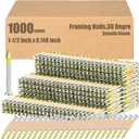 Hicarer 1000 Count Framing Joist Hanger Nails 36 Degree Metal Connector Galvanized Round Head Smooth Shank Paper Tape Collated Nails for Woodworking Project (1-1/2 x 0.148 Inch)