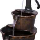 Alpine Corporation - Outdoor Rustic 2-Tiered Barrel and Pump Water Fountain  Bronze Finish, Relaxing Water Flow, Ideal for Garden, Patio, & Yard Dcor, 27"H