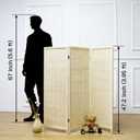 3 Panel Short Room Divider Screen,Beige Freestanding Partition,Small Bamboo Panel Divider for Room Seperation,3.95 FT Tall