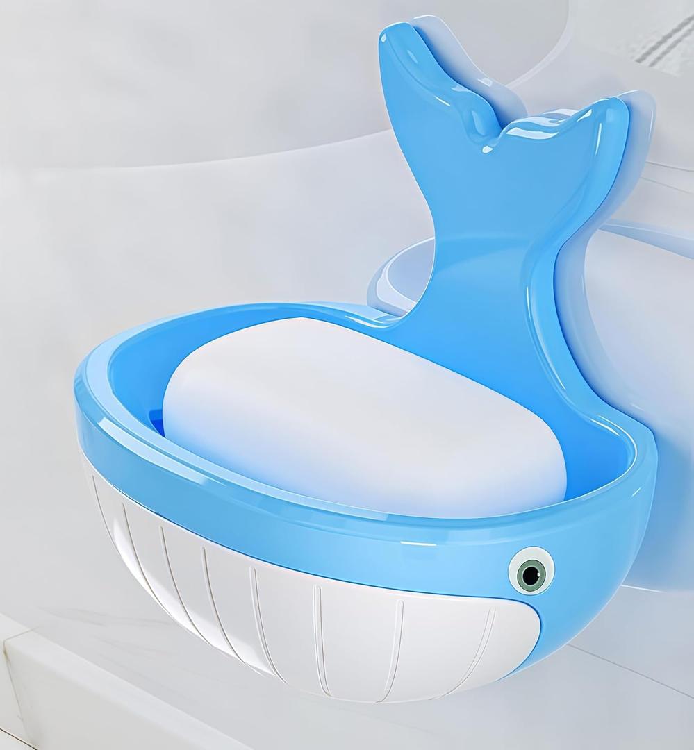 Soap Holder Shower Dish bar Wall Bathroom Shampoo Dishes Caddy Mounted Sponge Adhesive Tray Bath Shelf Draining Dishes Cute Whale Design Bathtub Kitchen Sink jabonera para bao,Light Blue