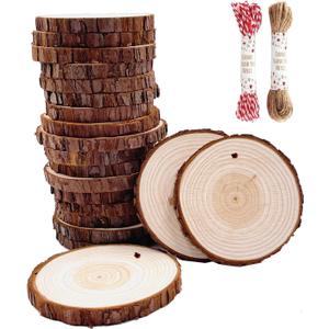 Unfinished Natural Wood Slices 20 Pcs 3.5-4 Inch Wood Coaster Sets Pieces Craft Wood kit Predrilled with Hole Wooden Circles Great for Arts and Crafts Christmas Ornaments DIY Crafts Rustic Wedding