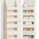 Over The Door Organizer, 6-Shelf Closet Hanging Storage with 13 Mesh Pockets, 55lbs Capacity Behind The Door Storage for Baby Nursery, Bathroom, Bedroom, and Dorm, Beige