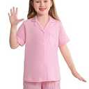 Veseacky Kids Pajamas Sets 100% Cotton ButtonDown Short Sleeve 2 Piece Pajamas Set Boys Girls Pjs (Pink, 120)