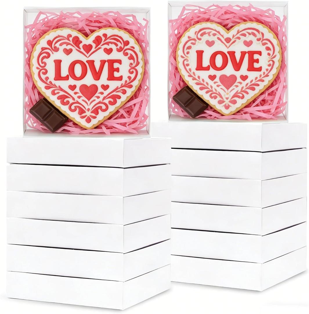 50 Pack 6 x 6 x 1.25 Inch Cookies Boxes with Full Clear Window Bakery Boxes Chocolate Covered Ores Box Treat Macaron Box for Wedding Party
