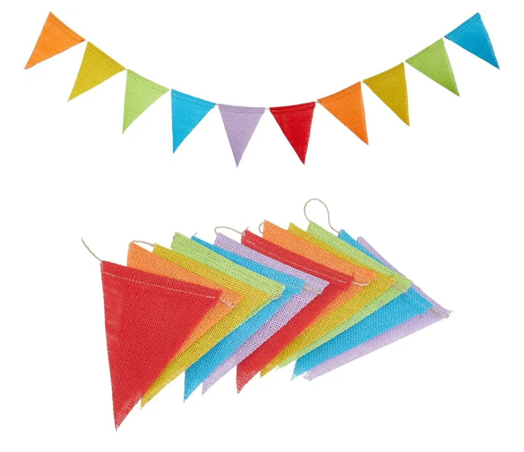 2 Sets 13FT Colorful Pennant Banner Triangle Banner Flags Rainbow Linen Twine Burlap String Streamer Bunting Garlands Accessories for DIY Celebration Birthday Wedding Holiday Party Decoration