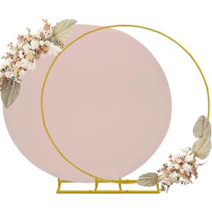 6.6ft Round Backdrop Stand and Cameo Brown Covers 1 Stable Balloon Arch Stand with Base and 1 Polyster Circle Arch Cover Metal Wedding Arch Backdrop Stand Frame for Party Baby Shower Garden Decoration