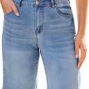 luvamia Jean Bermuda Shorts for Women Trendy Mid Rise Raw Hem Knee Length Stretchy Denim Long Shorts Summer Casual Jorts (Large, Bay Blue)