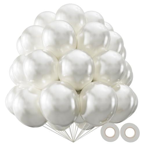 KAWKALSH Pearl White Balloon 110pcs, 12 Inch Thickened Latex Party Balloons Helium Bright Color for Birthday Baby Shower Wedding Party Supplies Arch Garland Decoration