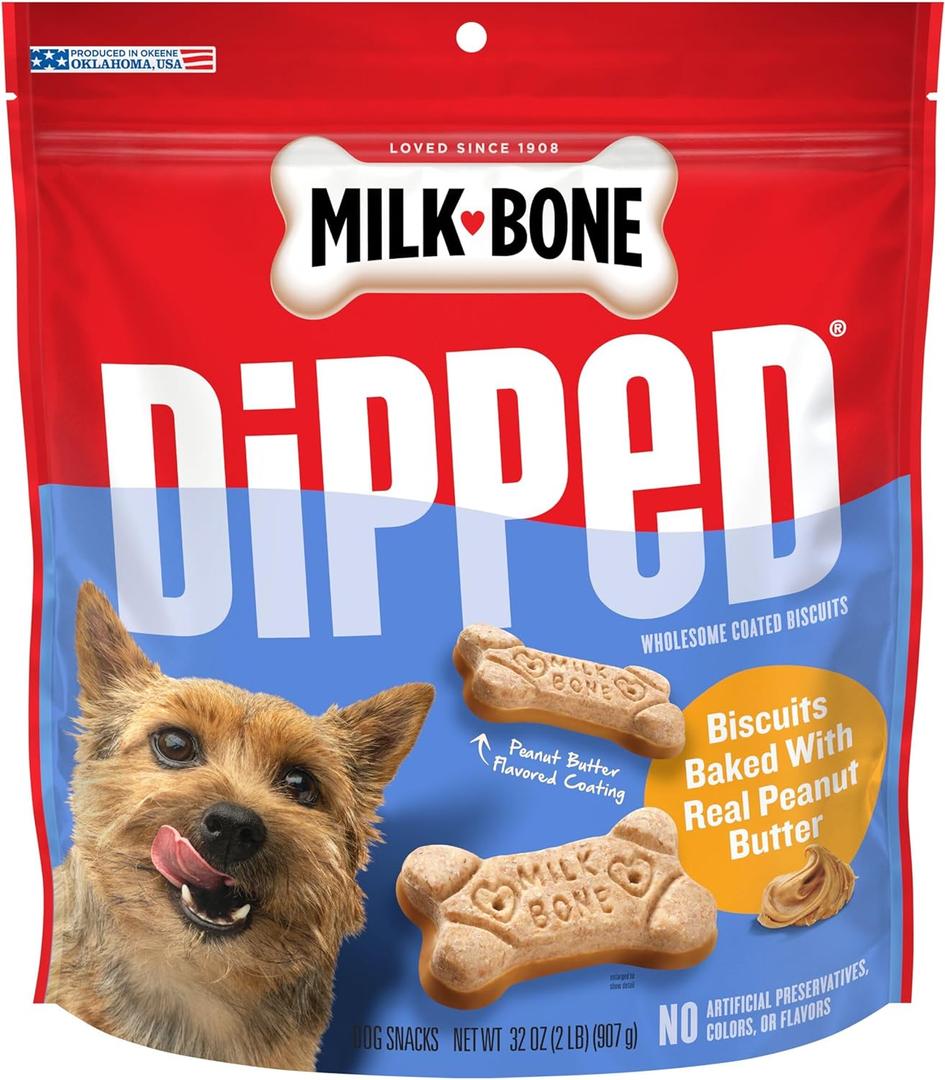 Milk-Bone Dipped Dog Biscuits Baked with Real Peanut Butter, 32 Ounces, BB Date: 10/28/2026