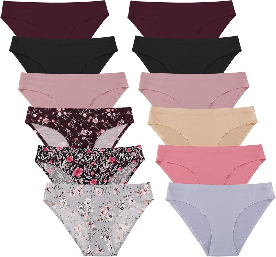 FINETOO 12Pack Womens Seamless Underwear No Show Cheeky Panties Invisibles Briefs Soft Stretch Bikini Hipster, XL, 12pcs Multicolored