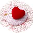 Mini Beret Hearts Headpiece Valentines Day Fascinator for Women Derby Tea Party Wedding Veil Hats