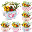 Yinder 6 Pcs Tea Party Decorations Princess Party Flower Boxes Centerpiece Floral Teapot Centerpiece for Floral Tea Themed Birthday Wedding Supplies(Sweet Tea Pot)