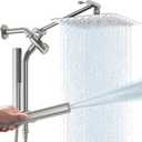 Veken Brushed Nickel Shower Head, 10'' All Metal Rain Shower Heads with Handheld Spray Combo, Hand Held Bathroom Combo with Extension Arm, Dual Shower with Power Wash, Adjustable Rainfall Showerhead