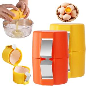 2Pcs Egg Shell Opener, 2025 New Egg Cracker Tool for Raw Eggs, Hard Boiled Egg Peeler Egg Cube Egg Separator Handheld, Stainless Steel Eggshell Breaker Egg Shell Cutter Kitchen GadgetsOrange+Yellow