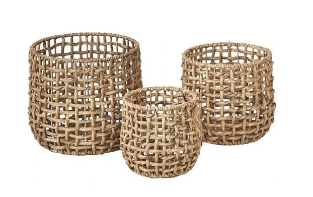 Home Decor Basket Set of 3 Open-Weave Rattan