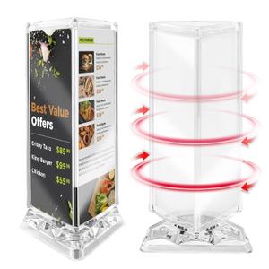 Rotating Acrylic Sign Holder with 3 Side for Restaurant Coffee Menu Clear Tabletop Holders fit 7x3 x3 Page