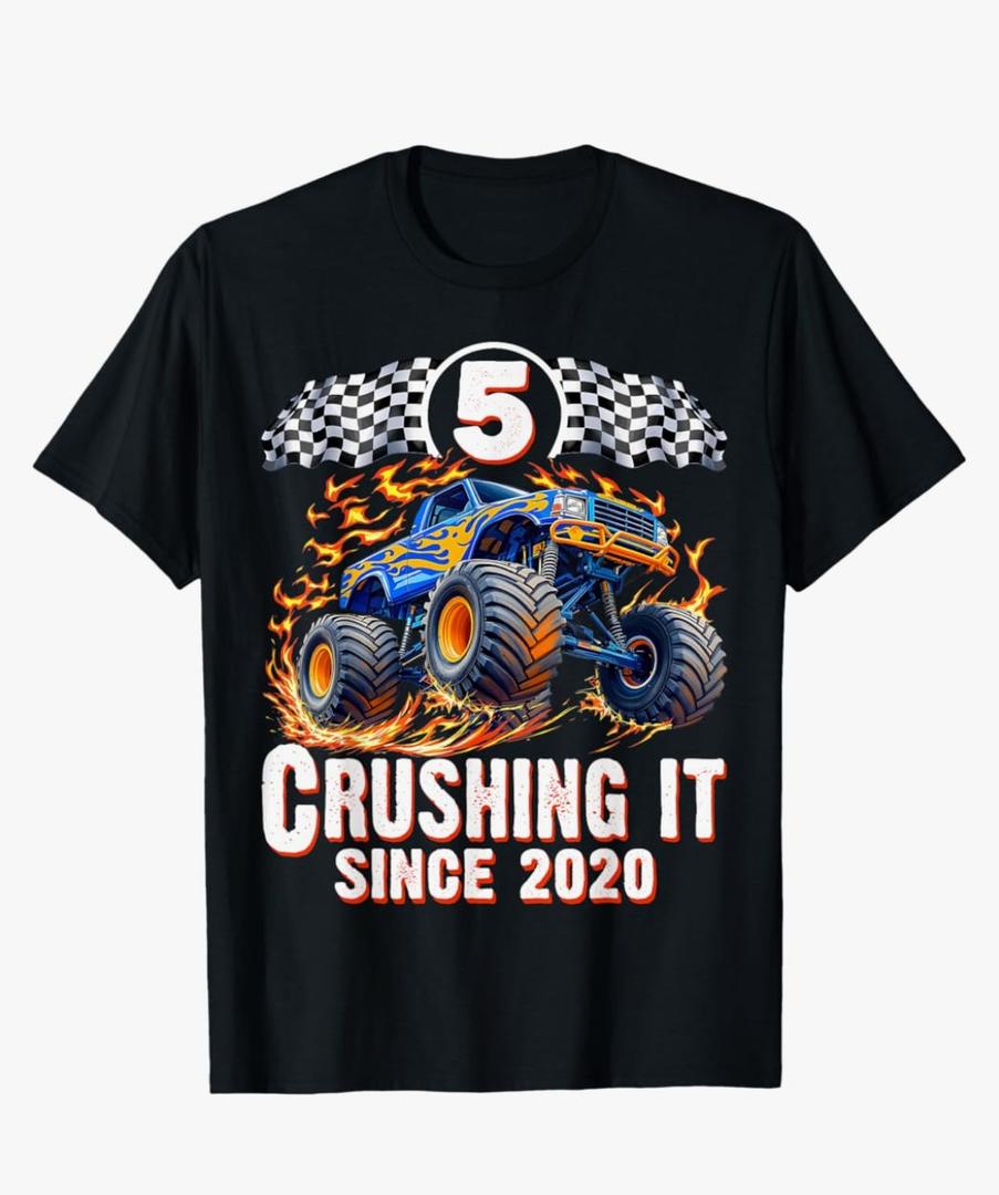 Birthday Monster Truck 5 year Old Boys 5th Party Born 2020 T-Shirt 2XL