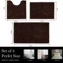 Bathroom Rugs Chenille Bath mat 3 Piece Set, Super Absorbent, Strong PVC Non Slip Backing, Bath mats for Bathroom, Plush Shaggy, Thick, Machine Washable, Bathtub, Shower, Toilet, Brown, 20''32''+16''24''+2020'' U Shape