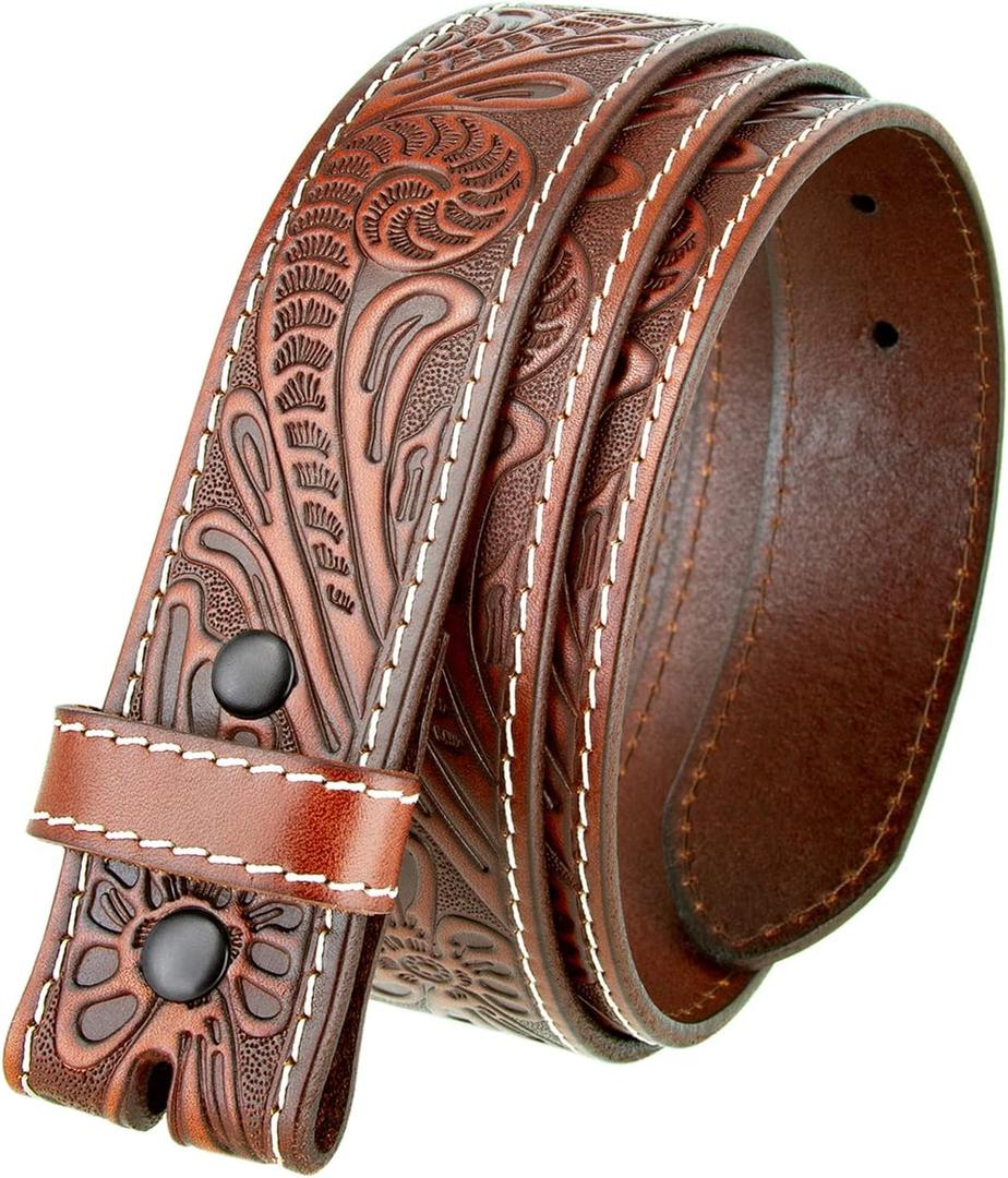 Genuine Full Grain Western Engraved Tooled Leather Strap or Belt 1-1/2" Wide (Tan)