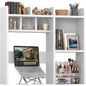 NUTIKAS Desk Hutch White Desktop Bookshelf Shelf - 30 Inch Computer Desk Organizer for Dorm Room, Wood Storage Rack for Home Office Desktop Display Shelves, Small Bookcase for Top of Desk