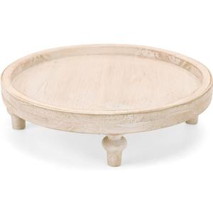 NIKKY HOME White Round Wood Decorative Tray, 12 Inch Rustic Farmhouse Centerpiece Decor for Coffee Bar, Kitchen Counter, Dining Room Table