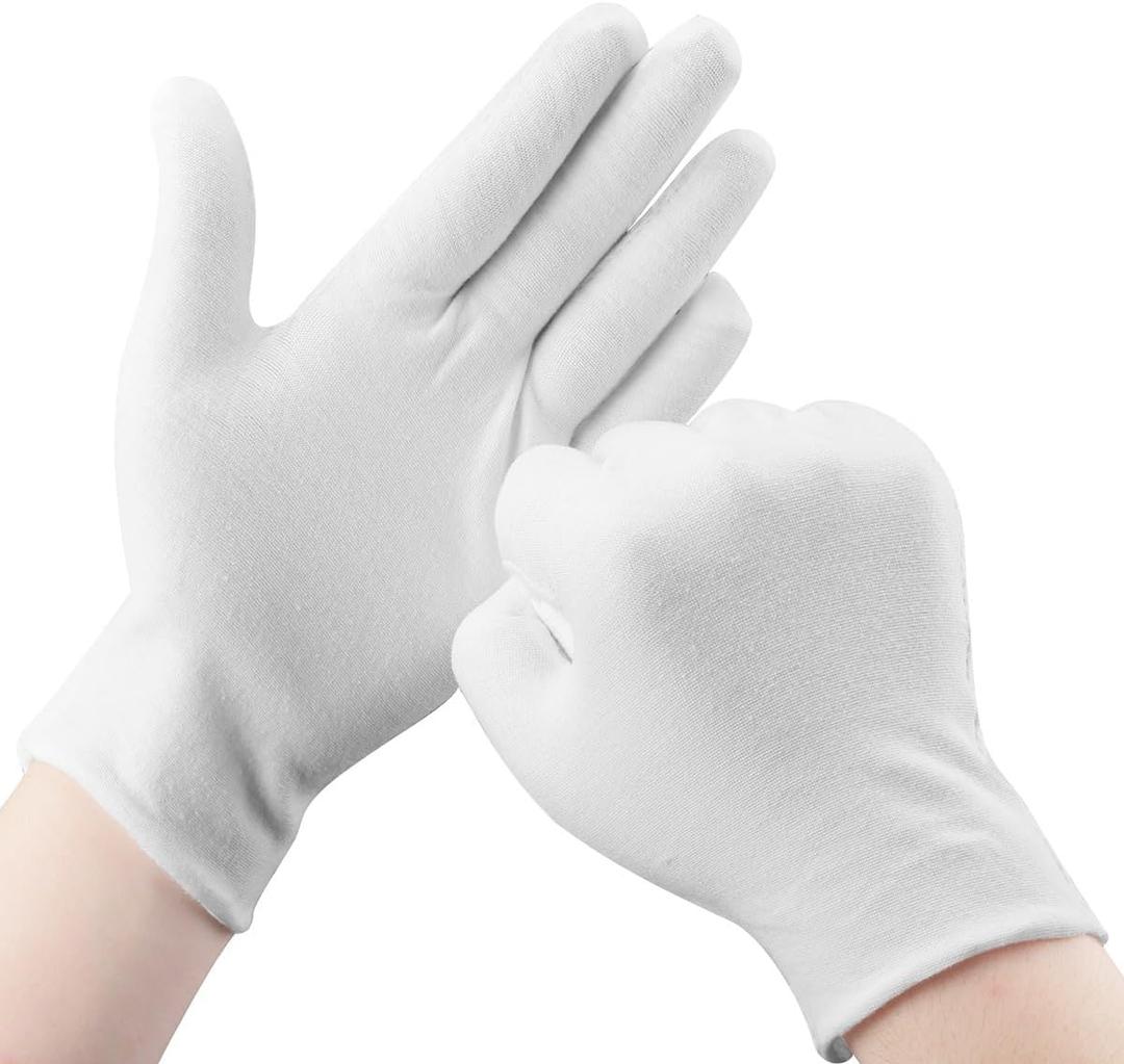 30 Pcs White Cotton Gloves for Dry Hands Moisturizing Eczema Overnight, Men and Women Stretchable Cloth White Gloves for Coin Jewelry Silver Inspection Halloween