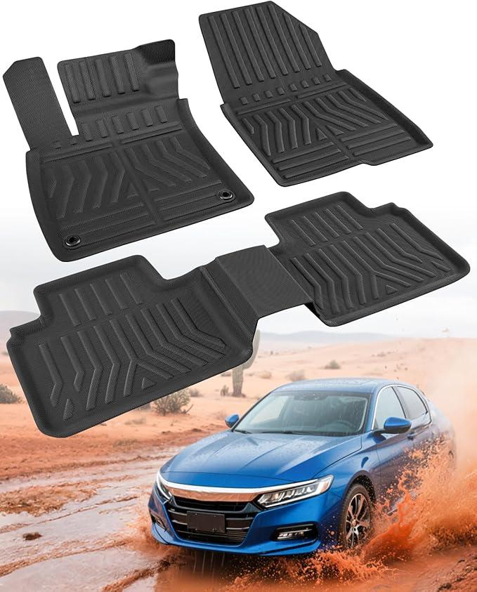 Car Floor Mats for Honda Accord: 2022 2021 2020 2019 2018, All Weather Accessories Rubber Floor Liners Custom Fit for Accord 10th Gen Gas & Hybrid Model Front Rear Carpet 5 Seat Sedan (3PCS, Black)