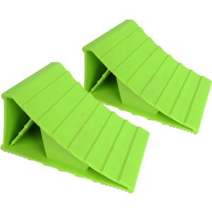 MaxxHaul High Visibility Polypropylene Wheel Chocks 2-Pack 8.4" x 4.75" x 4.25" Non-Slip Base Lightweight Durable Tire Chocks for Cars Trailers and Small RVs Neon Green (50230)