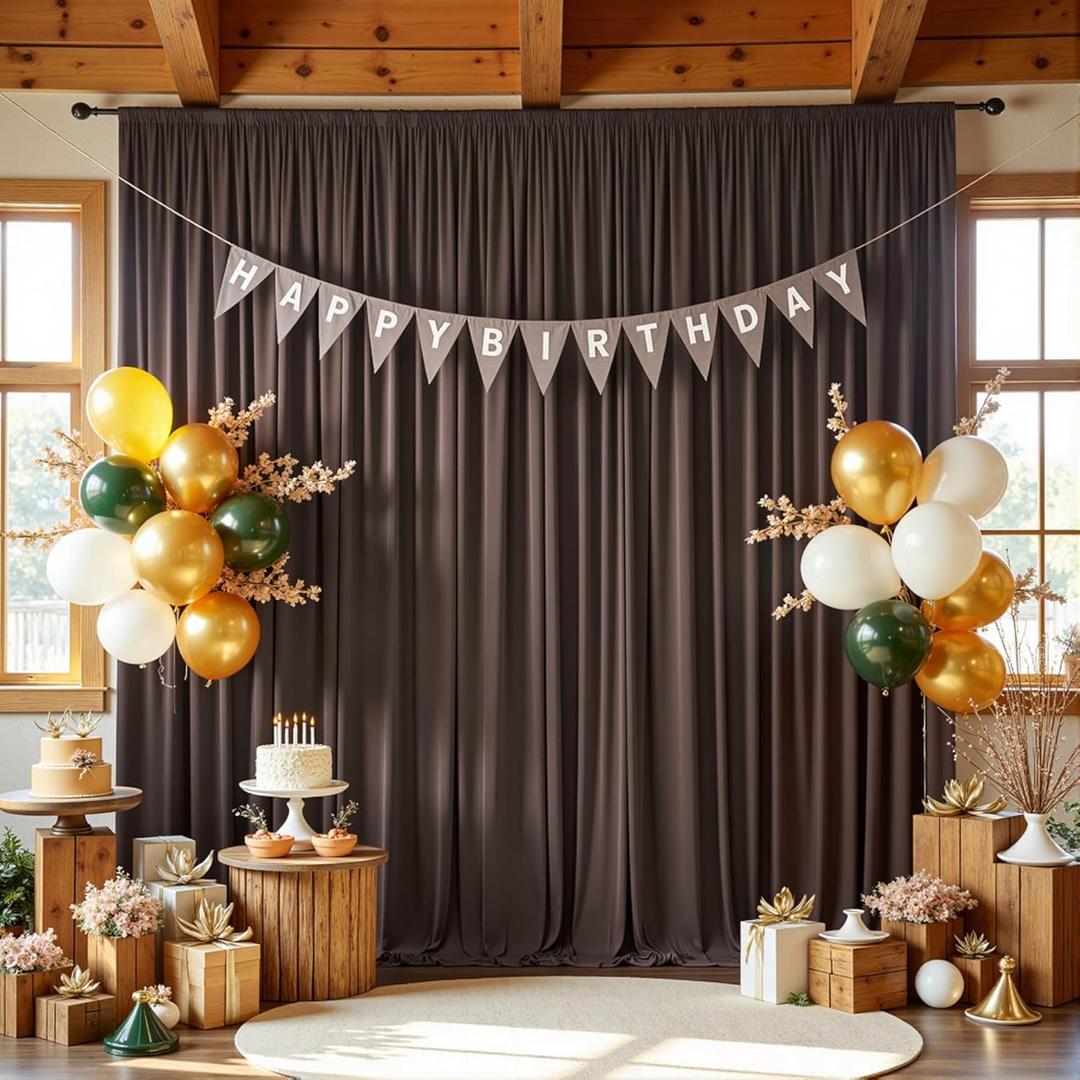 10ftx12ft Brown Backdrop Curtains for Wedding-Wrinkle Free Backdrops Curtain Drapes Fabric Decorations Photo Back Drop Cloth for Baby Shower Photography Stage Reception 2Panels 12ft(H) x 5ft(W)