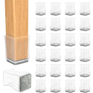 16 Pcs Square Chair Leg Protectors, Chair Caps for Wood & Hardwood Floors (1.25 Inch Clear)