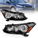 AS Headlight Assembly for 2008 2009 2010 2011 2012 Honda Accord 4dr Sedan Headlamps with Black Housing Clear Reflector Clear Lens Driver and Passenger Side