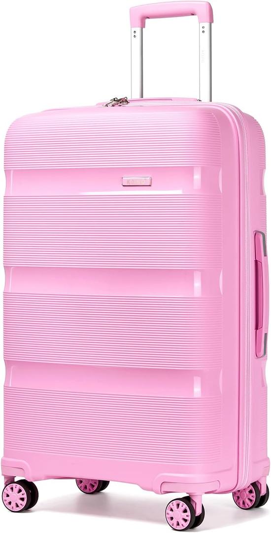 Kono Carry On Luggage 28 Inch Checked-Large Hard Shell Travel Trolley 4 Spinner Wheels Lightweight Polypropylene Suitcase with TSA Lock, Pink