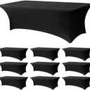 10 Pack 8FT Rectangular Spandex Tablecloth,Wrinkle Resistant Fitted Cover for 96x30 inch Banquet Table Cloth, Washable Stretch Fabric for Party, Events, Wedding, Vendor - Black
