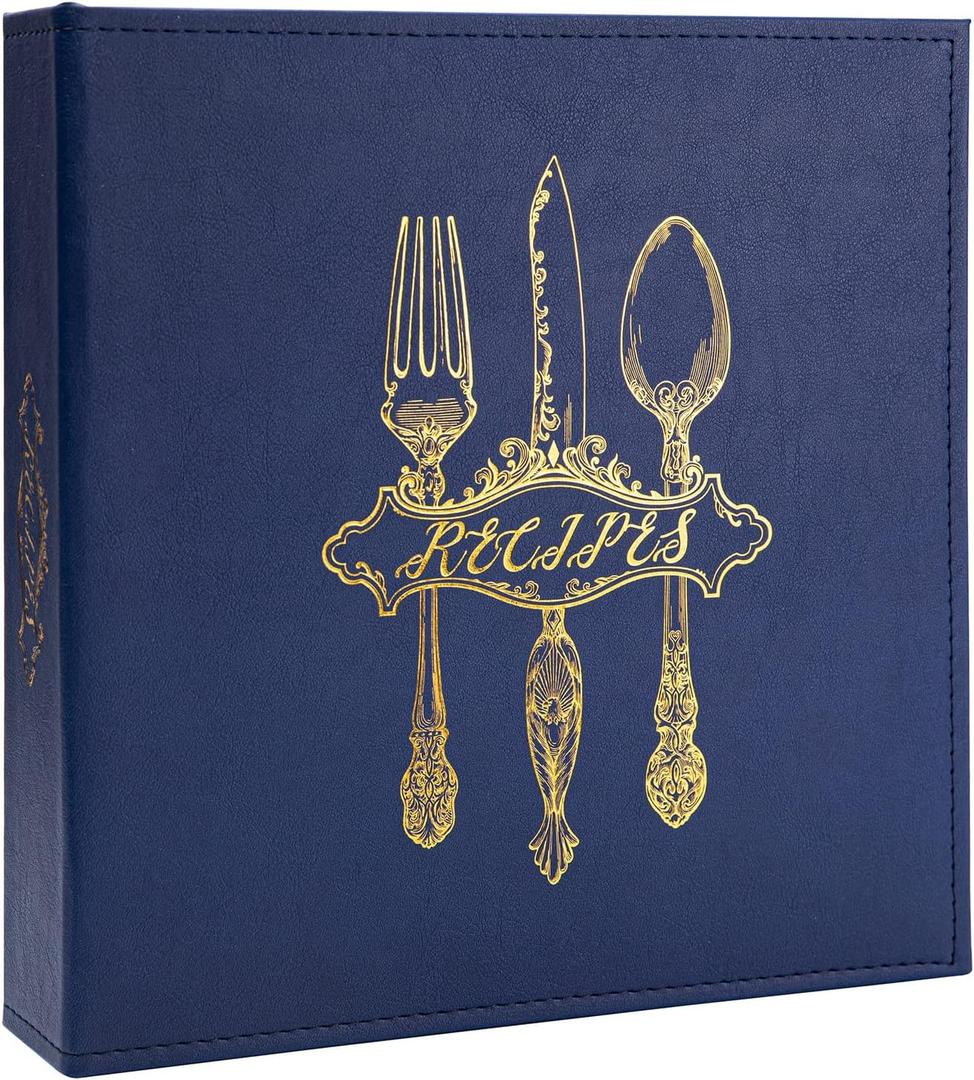 COFICE Recipe Binder 8.5x11 3 Ring Blank Family Recipe Book Binder Kit to Write in Your Own Recipes with PU Faux Leather Cover and Plastic Sleeves (Navy Blue)