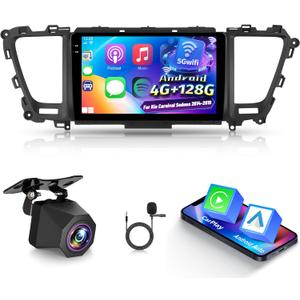 [4+128G] Android 15 Car Radio for Kia Carnival Sedona 2014-2019 - Wireless Carplay and Android Auto - 9 Inch Incell Touchscreen Car Stereo - EQ/GPS / 5GHz WiFi/SWC/Bluetooth + AHD Backup Camera