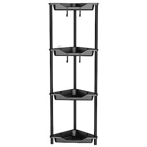 Orimade Rustproof 4 Tier Floor Standing Corner Shower Caddy Organizer, Plastic Metal Splicing Floor Corner Shelf Rack Storage Stands for Bathroom,10.8 x 10.8 x 44.6 inches, Black